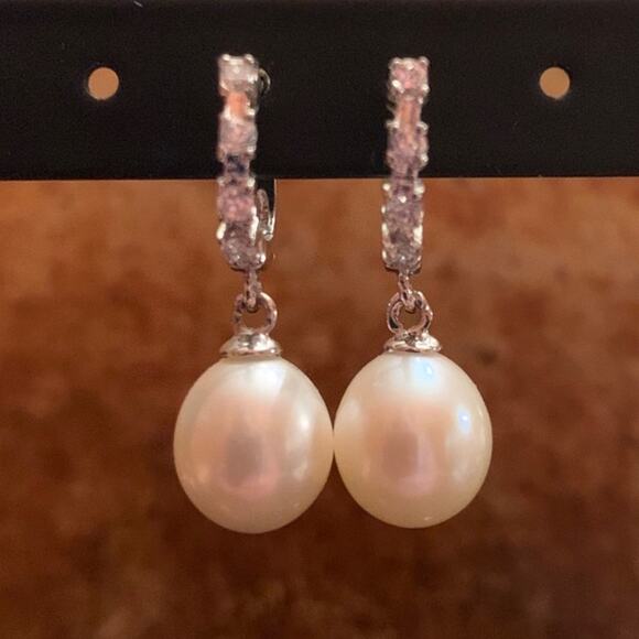 Silver Plated, CZ and Pearl Earrings - Picture 2 of 4
